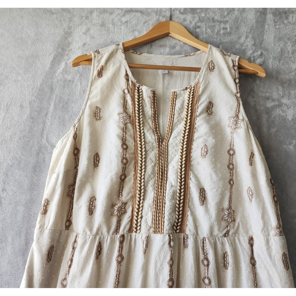 J. Jill Dress Womens Size 1X Tiered Boho Floral Lace Pockets Cream Cotton Midi - Picture 3 of 12